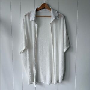 Textured White Viscose Open Front Top/Swim Cover Up | Size 1XL